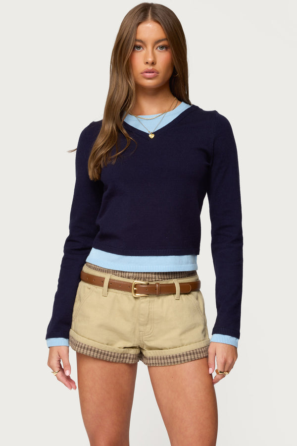 Marthie Layered Knit V Neck Top view 2