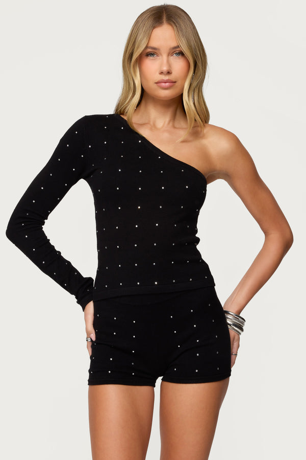 Harley Rhinestone One Shoulder Knit Top view 2