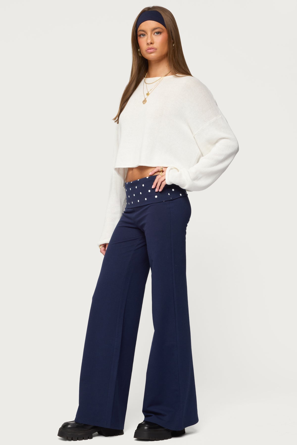 Reeva Polka Dot Foldover Pants