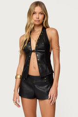 Reese Split Front Faux Leather Top