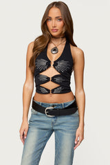 Lettie Rhinestone Cut Out Halter Top