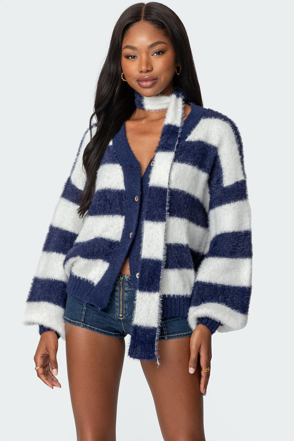 Striped Two Piece Knit Scarf Cardigan view 1