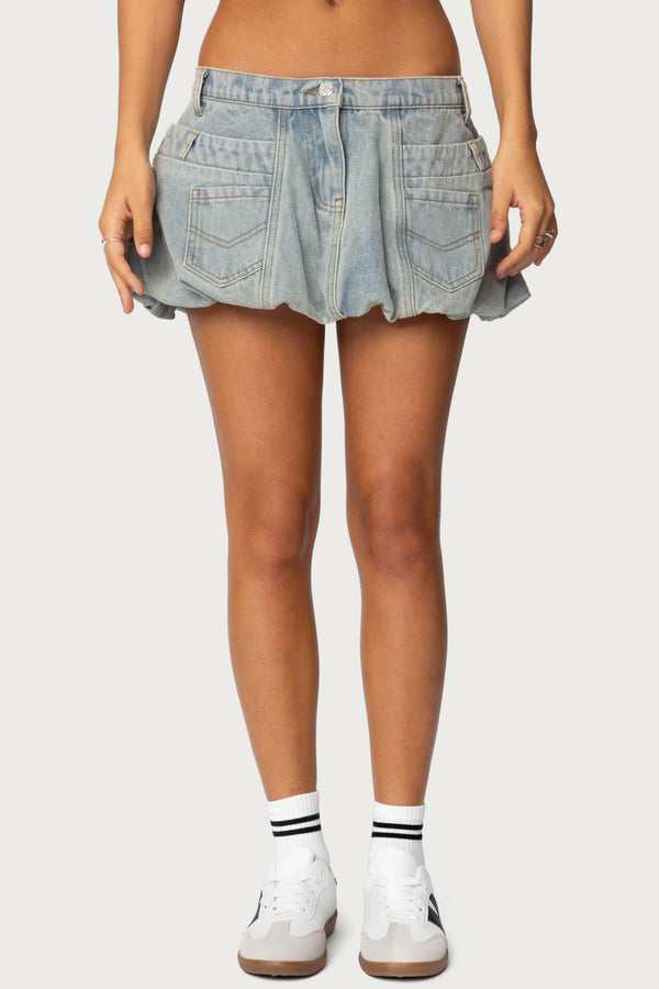 Jodi Denim Bubble Mini Skirt view 2