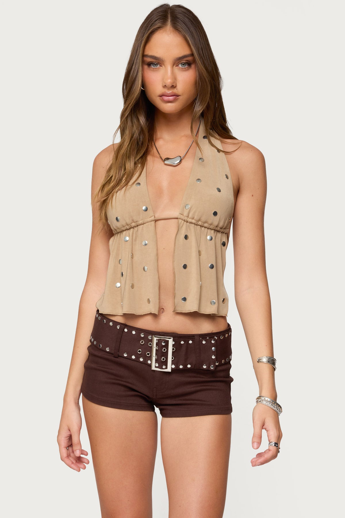 Studded Backless Split Front Top