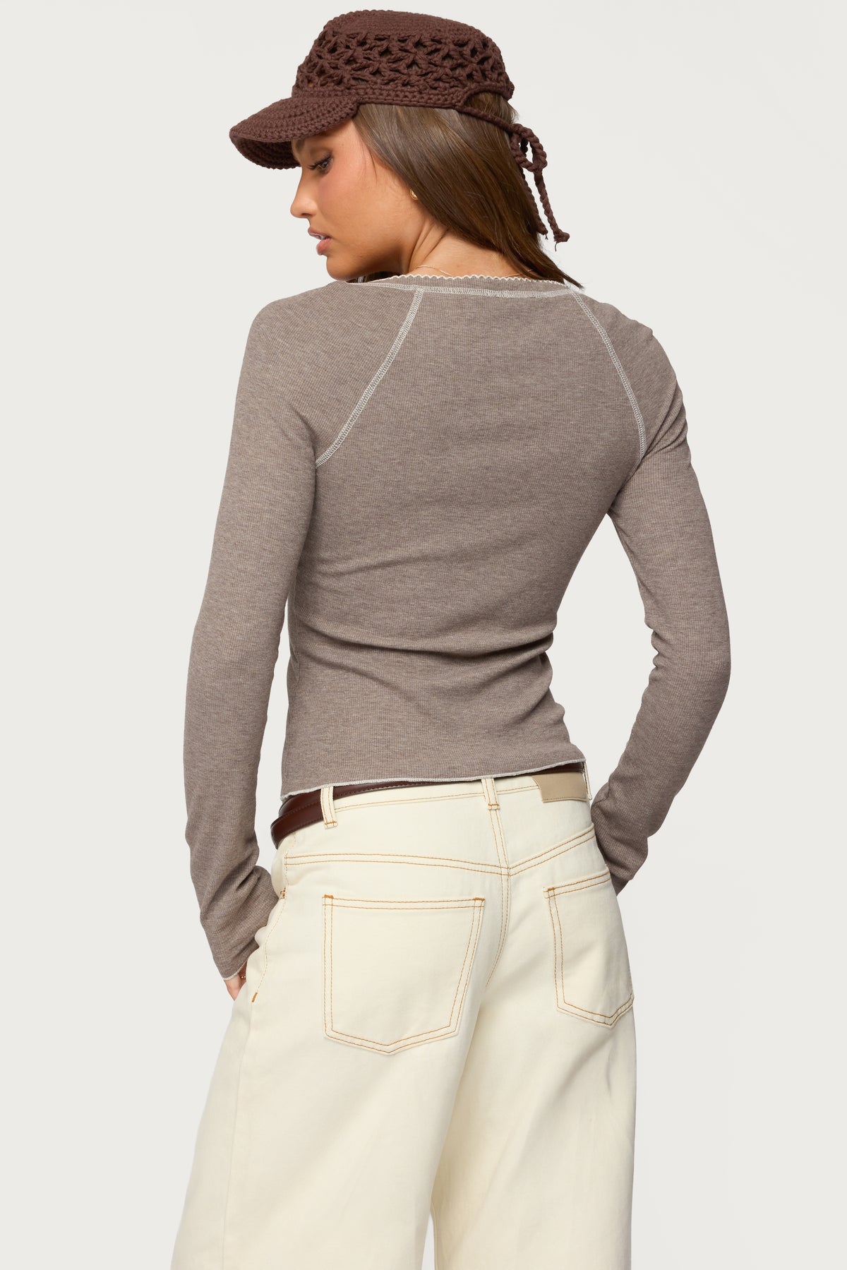 Ensley Contrast Stitch Henley Top