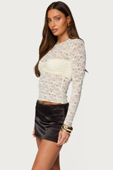 Rosette Bandeau Sheer Lace Top