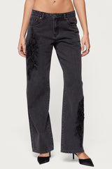 Rossa Beaded Low Rise Baggy Jeans