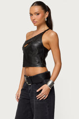 Asymmetric Cutout Faux Leather Top