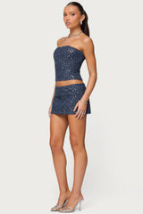Sora Sequin Denim Mini Skort