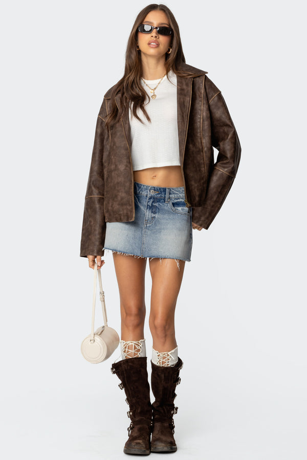 Oversized Washed Faux Leather Jacket view 2