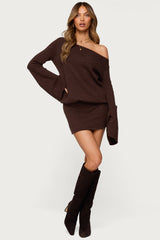 Off Shoulder Sequin Knit Mini Dress