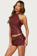 Alba Faux Leather High Neck Top
