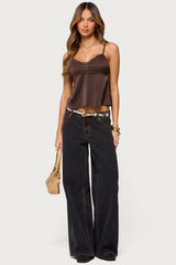 Blanca Satin Effect Lace Trim Tank Top