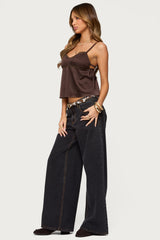 Blanca Satin Effect Lace Trim Tank Top
