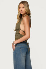 Layered Lacey Cowl Neck Halter Top