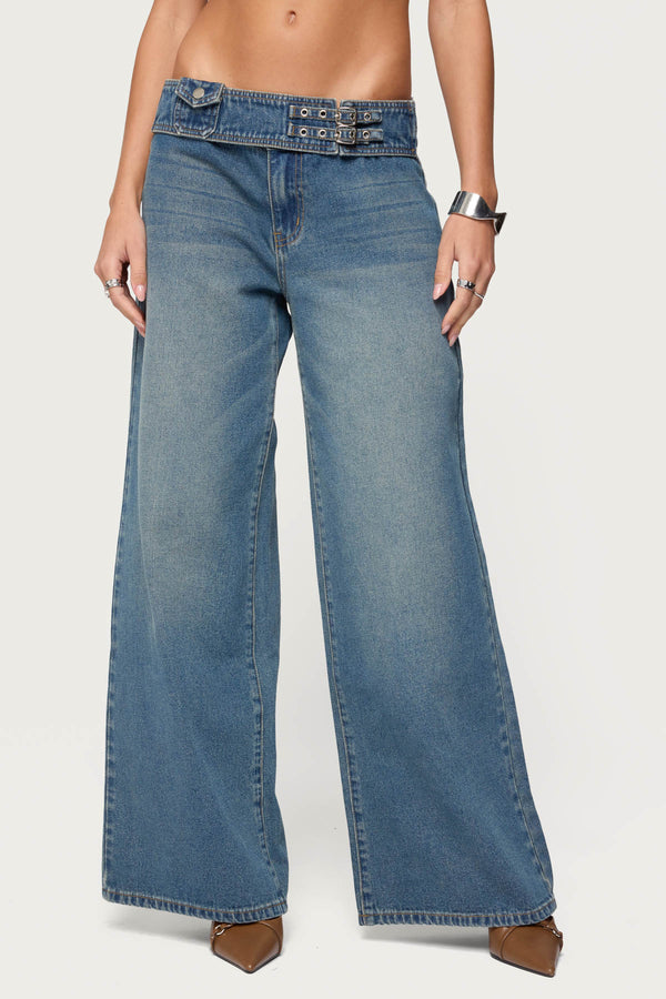 Double Buckle Low Rise Baggy Jeans view 2