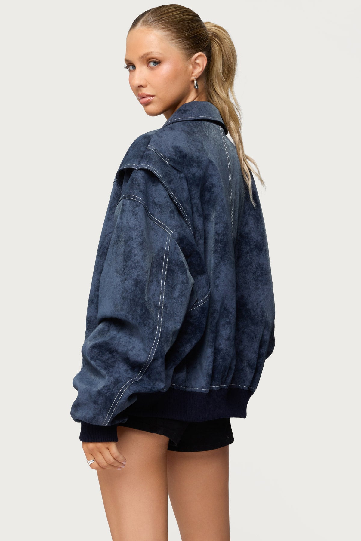 Ownley Oversized Faux Leather Bomber Jacket