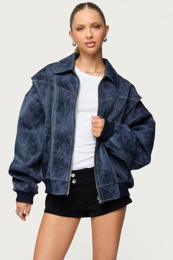 Ownley Oversized Faux Leather Bomber Jacket view 1