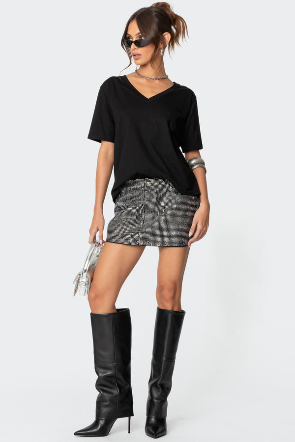 Glitz Rhinestone Denim Mini Skirt view 1
