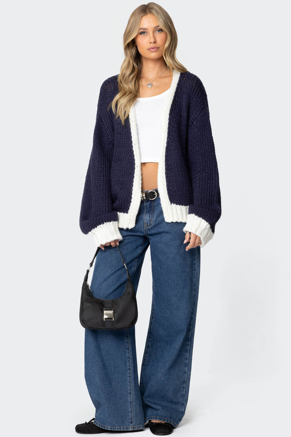 Contrast Chunky Knit Cardigan view 2