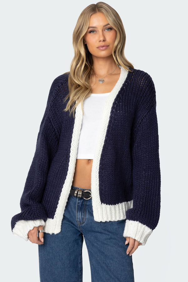 Contrast Chunky Knit Cardigan view 1
