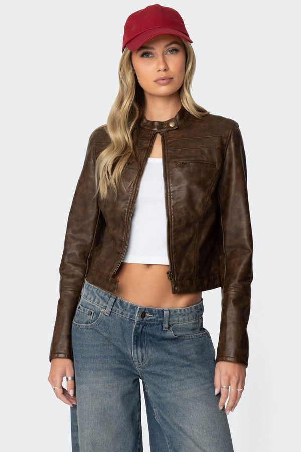 Teddi Washed Faux Leather Jacket view 1