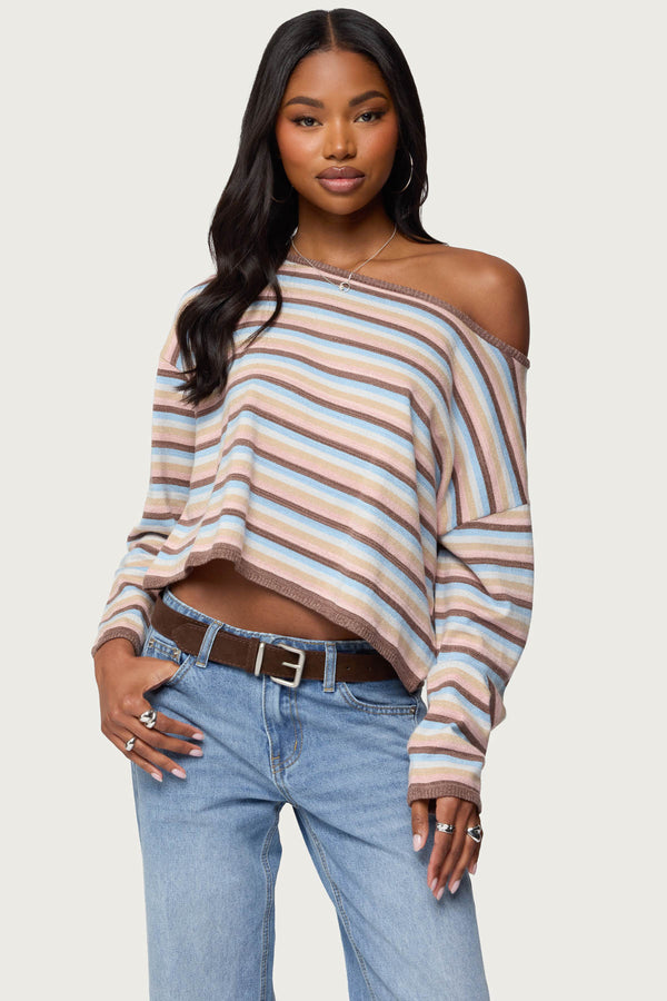 Alexis Off Shoulder Striped Knit Top view 1