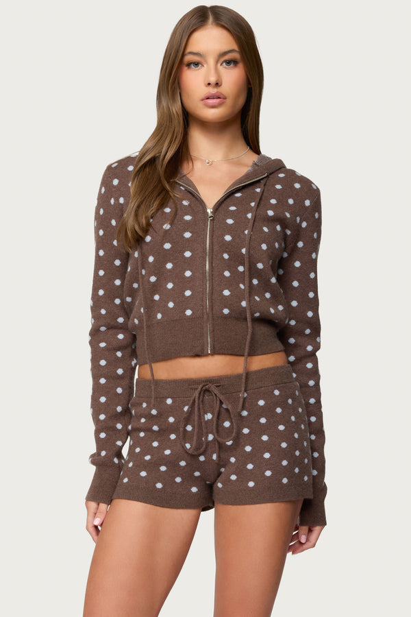 Kenny Polka Dot Knit Zip Up Hooded Cardigan view 1
