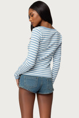 Kimi Striped Long Sleeve V Neck Top