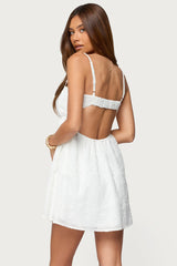Embroidered Tie Front Cutout Mini Dress