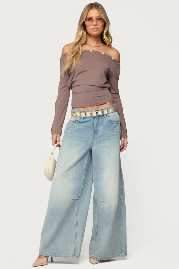 Ronee Off Shoulder Button Cutout Top view 2
