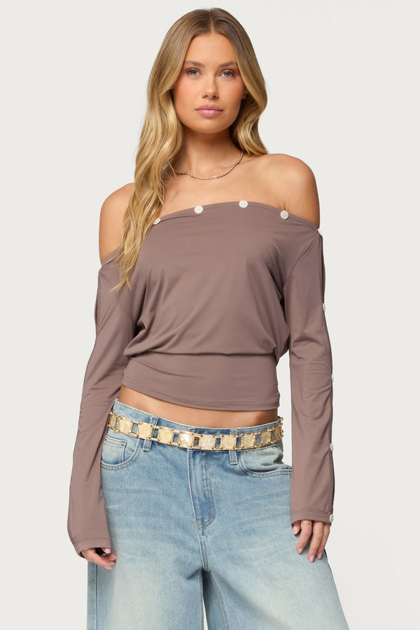 Ronee Off Shoulder Button Cutout Top view 1