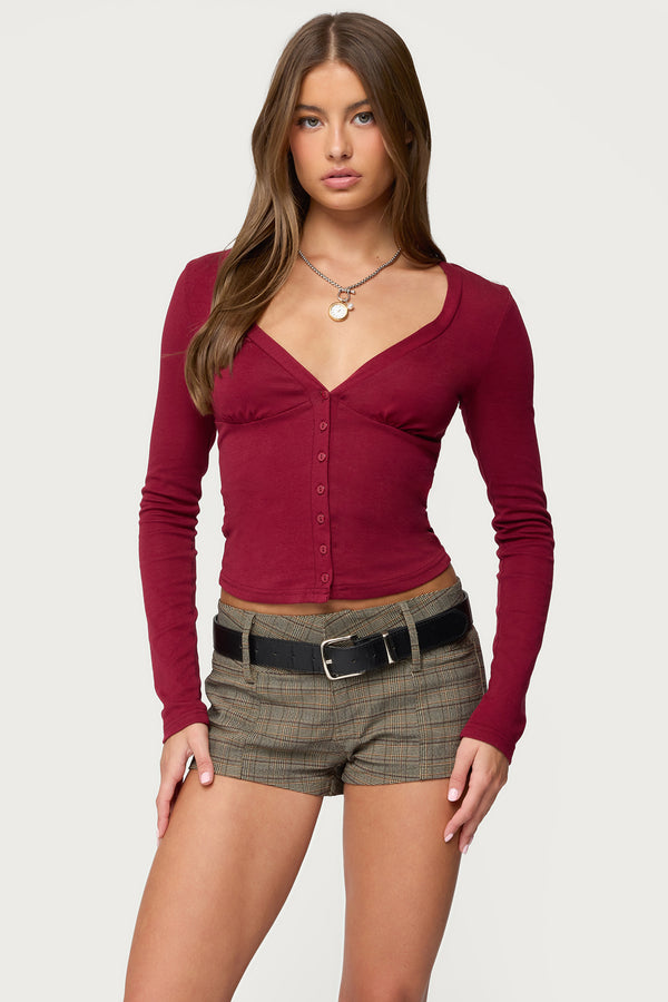 Charla V Neck Button Up Top view 1