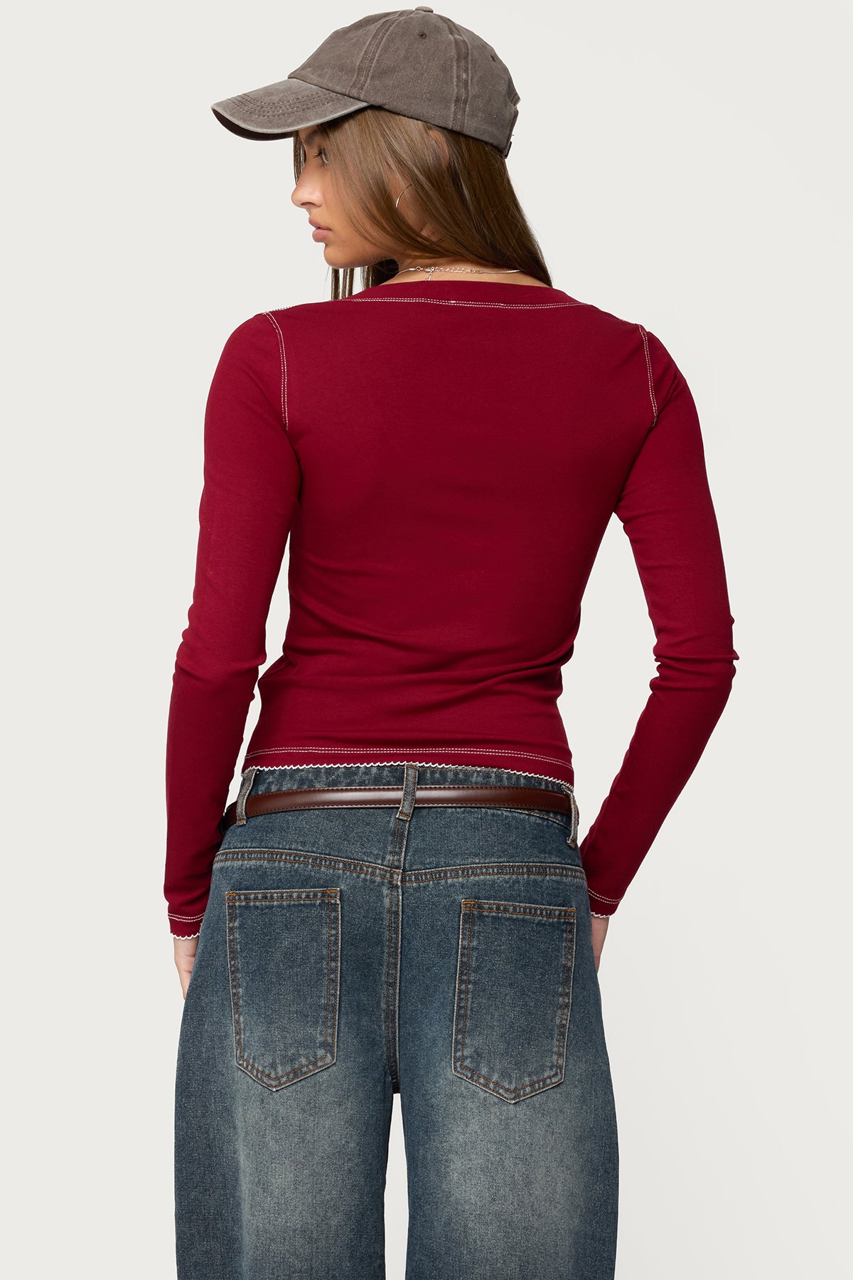 Yael Contrast Stitch Henley Top