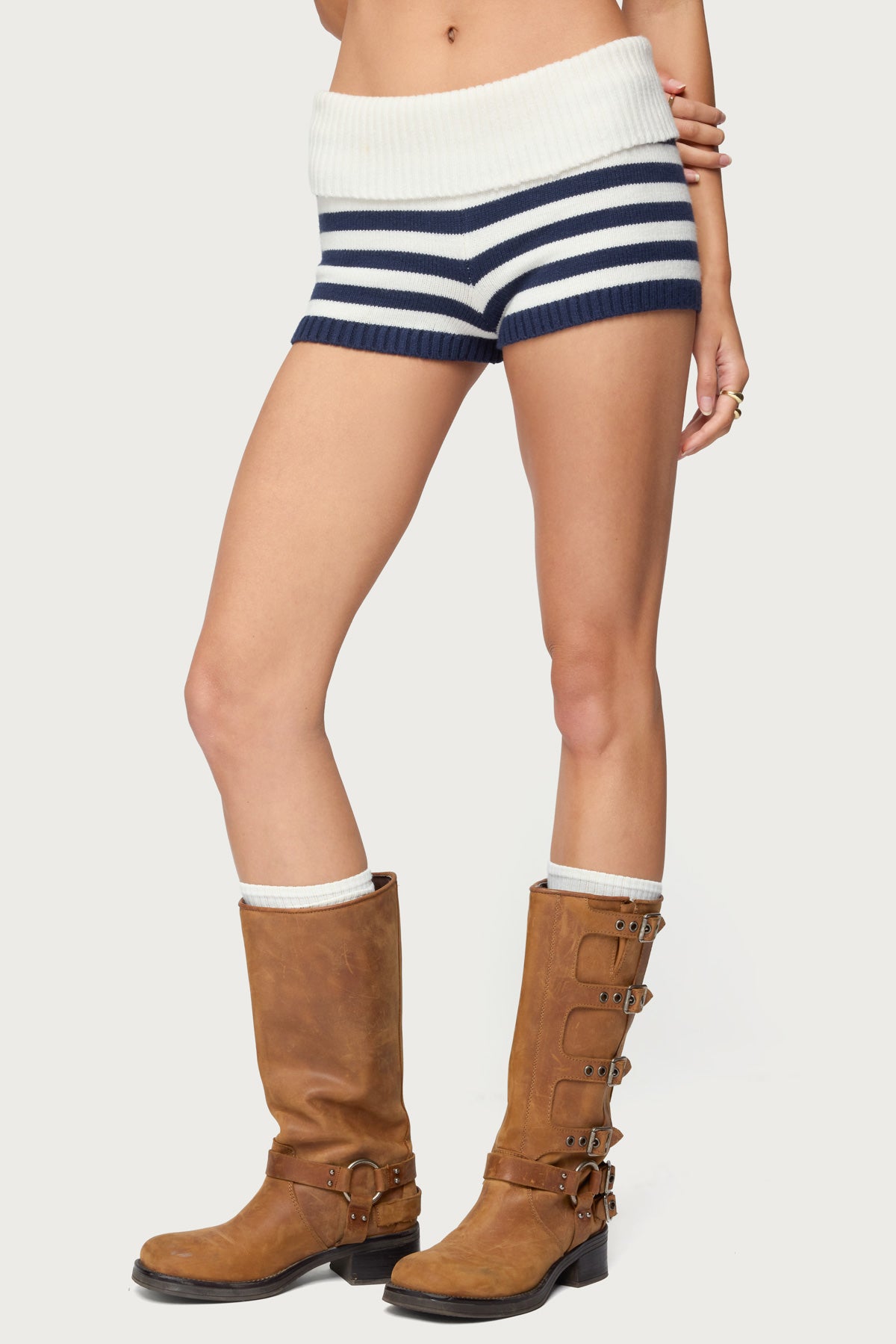 Saphi Striped Foldover Knit Shorts