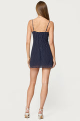 Polka Dot Cupped Chiffon Mini Dress