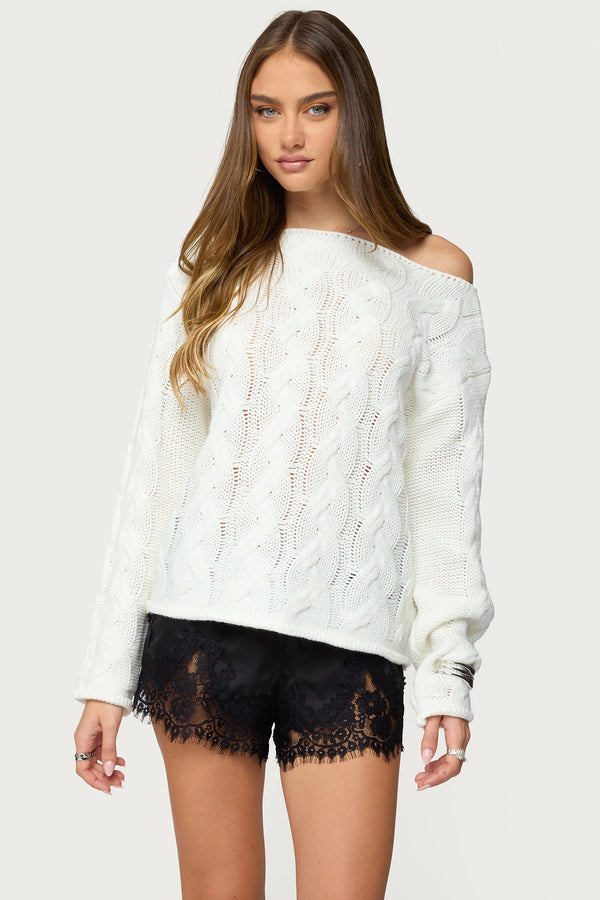 Nellie Off Shoulder Cable Knit Sweater view 1