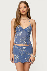 Nelley Backless Beaded Sequin Chiffon Top