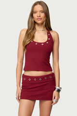 Havana Grommet Ribbed Halter Top