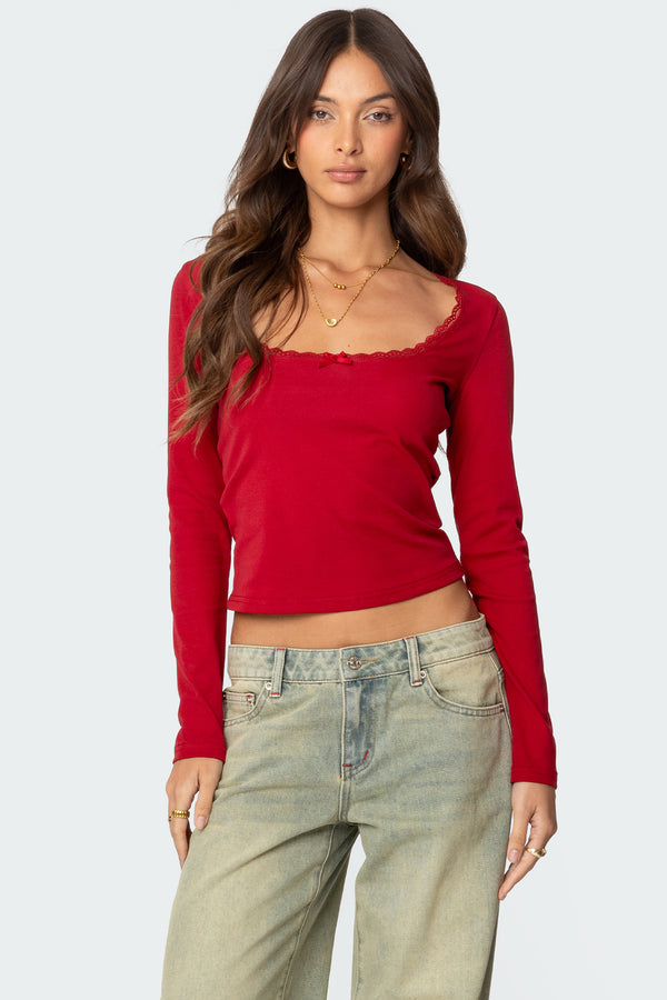Mora Lace Trim Ribbed T Shirt view 1
