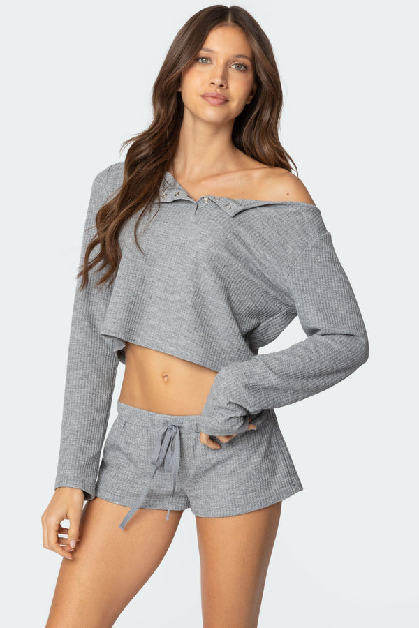 Teddy Cropped Waffle Top view 1