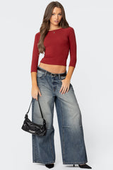 Mary Three-Quarter Sleeve Wide Neck Top