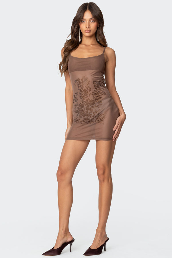 Flora Rhinestone Mesh Mini Dress view 2
