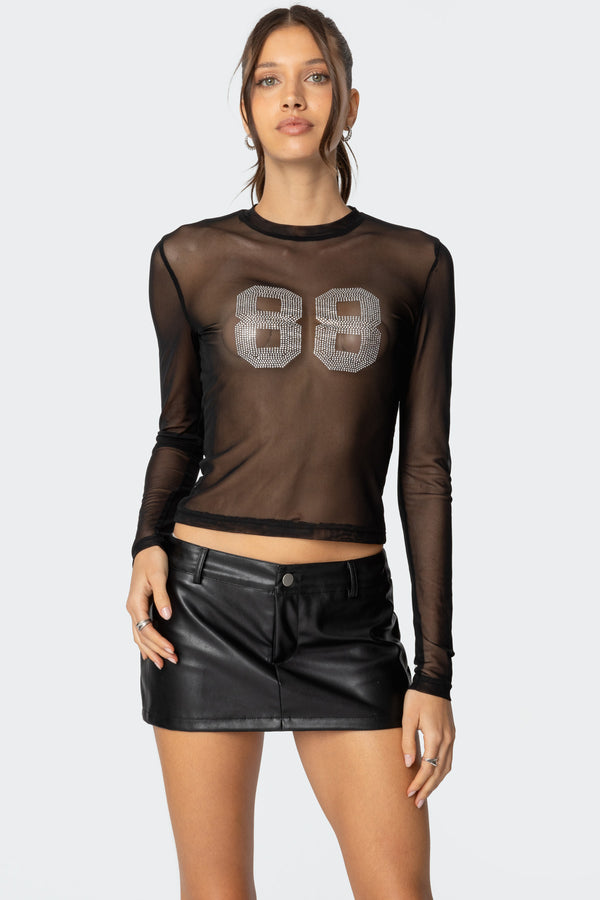 88 Rhinestone Sheer Mesh Top view 1