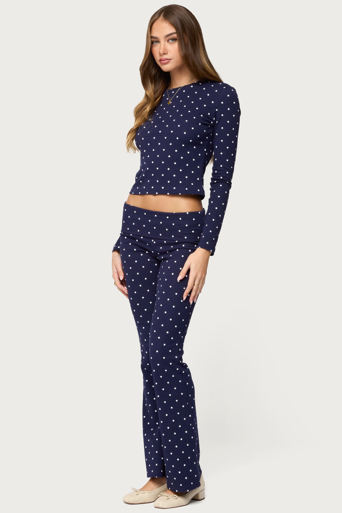 Daliya Polka Dot Fold Over Pants