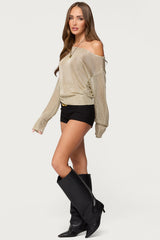 Charlo Off Shoulder Shiny Knit Top