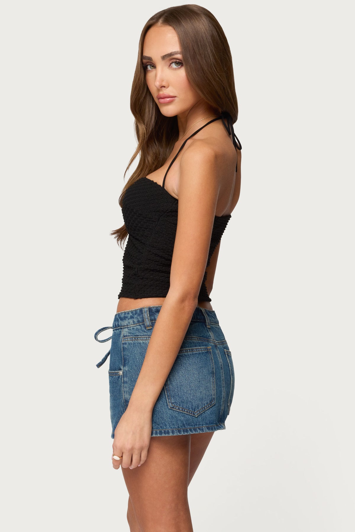 Zoee Twisted Textured Halter Top