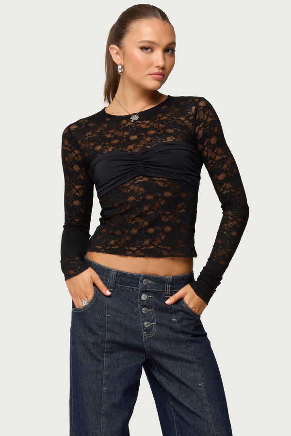 Rosette Bandeau Sheer Lace Top view 1
