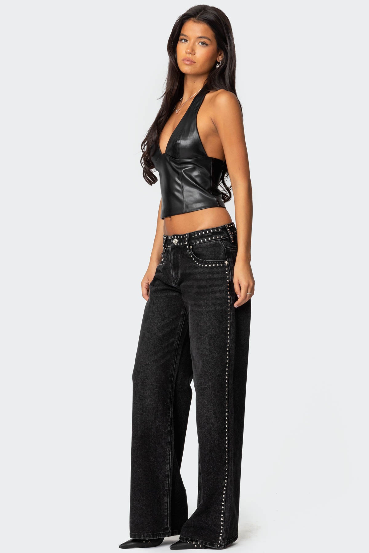 Quincy Studded Low Rise Baggy Jeans