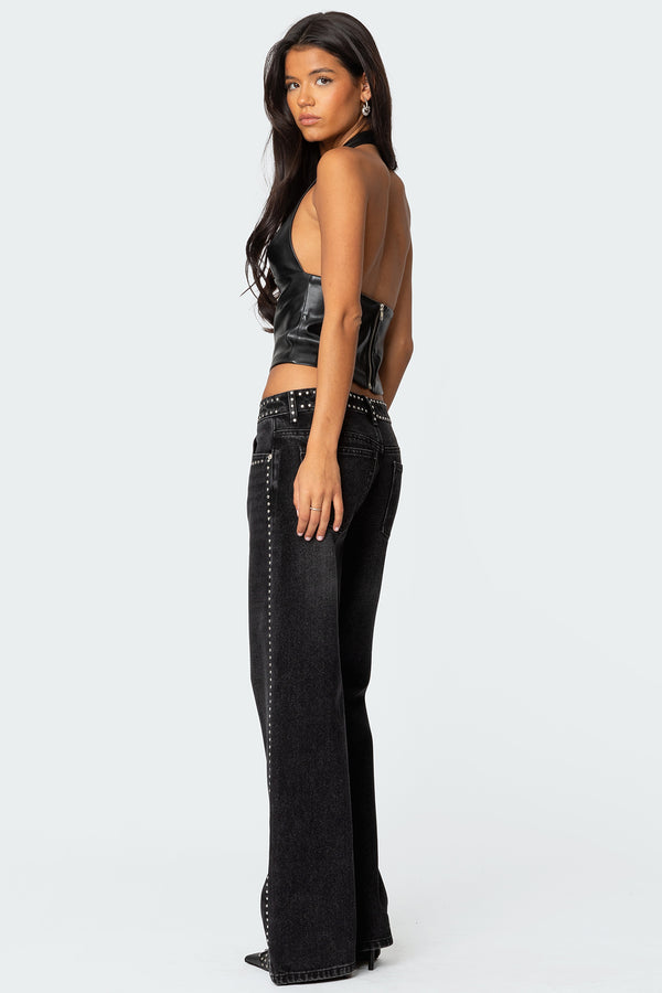 Tana Faux Leather Halter Top view 2